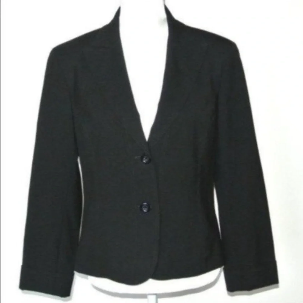Lafayette 148 New York Black Wool Two-Button Blazer Jacket, size 10